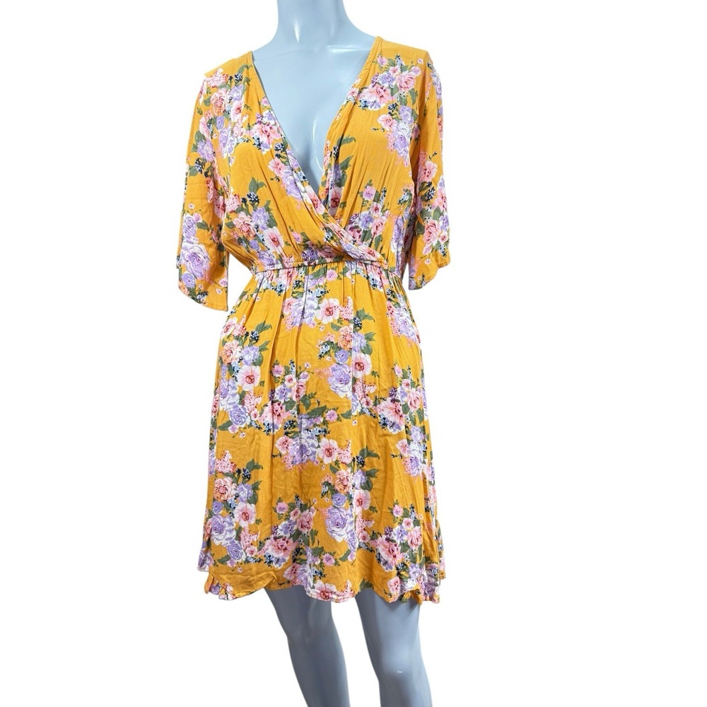 Women's S rewind multicolor floral print yellow dress Ruffled Hem preowned